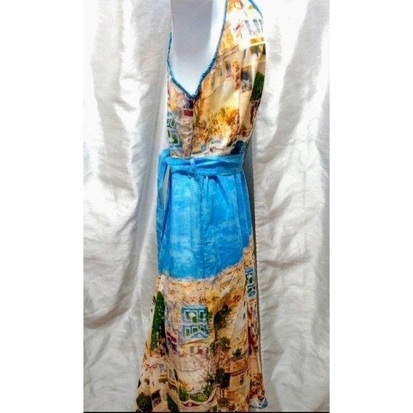 Designer FROCK SHOP Blue Multi Summer DRESS Italy Italian Rivera - Picture 7 of 9